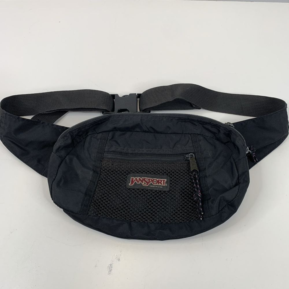 JanSport Waist Bag - Black - Fanny Pack - USA Made Vintage - 2 Pockets